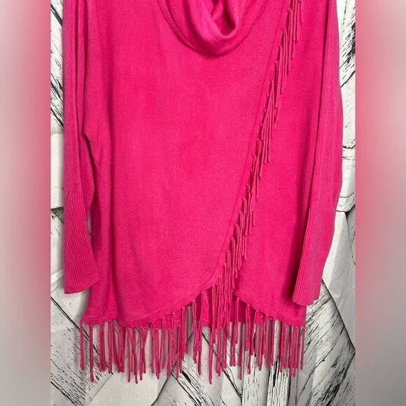 NY Collection Sweater Cowl Neck Fringe Tunic Pink M - Picture 2 of 8